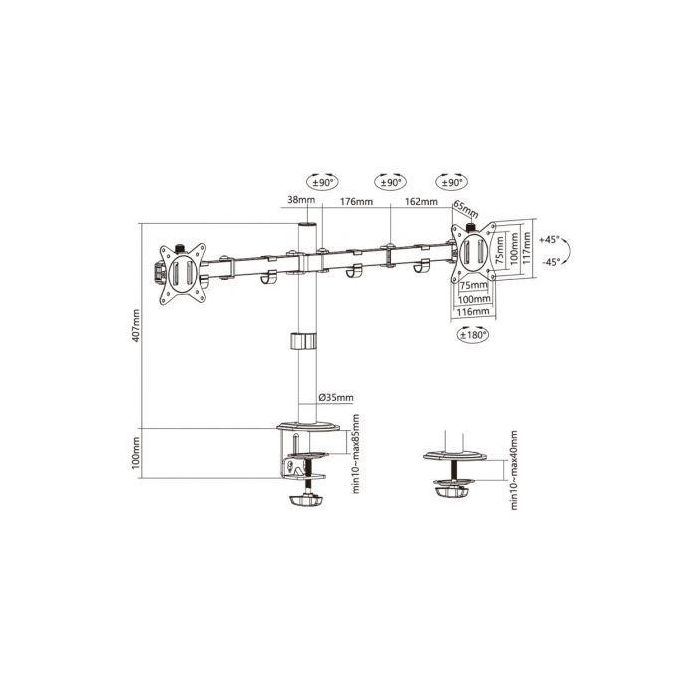 AISENS - SOPORTE DE MESA ECO GIRATORIO E INCLINABLE PARA 9KG (3 PIVOTES, 2 BRAZOS) DE 17-32, NEGRO 3