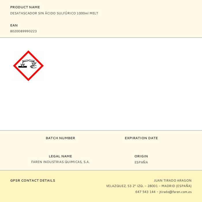 Faren Desatascador sin ácido sulfúrico 1000ml Melt - Elimina obstrucciones en desagües y cañerías 1 Faren Desatascador sin ácido sulfúrico 1000ml Melt - Elimina obstrucciones en desagües y cañerías 1