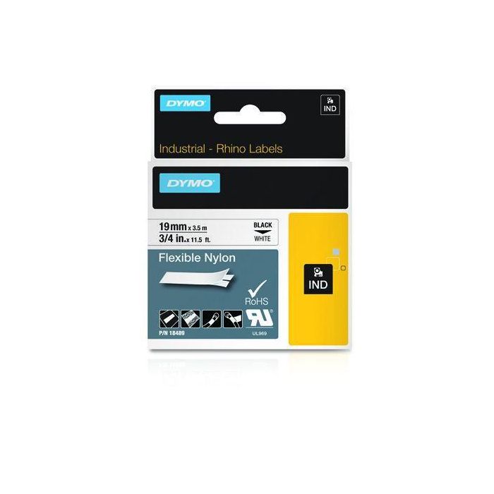 Dymo Rhino Cinta de Etiquetas Industrial Adhesiva, Negro sobre Blanco, 19 mm x 3.5 M, Nylon Flexible, S0718120 Dymo Rhino Cinta de Etiquetas Industrial Adhesiva, Negro sobre Blanco, 19 mm x 3.5 M, Nylon Flexible, S0718120