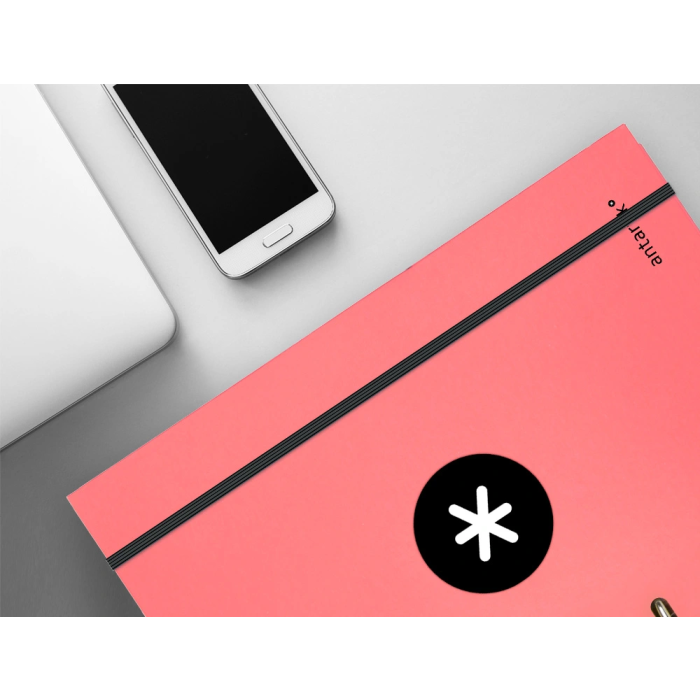 Antartik Carpeta con recambio A4, cuadro 5mm, forrada, 4 anillas 25mm redondas, color coral, 100 hojas 100g 10