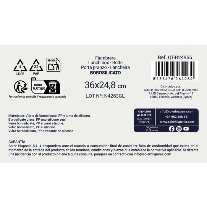 Quttin Fiambrera Extra Rectangular 36x24.8x8.1 cm 3.7L (4 Unidades) 5