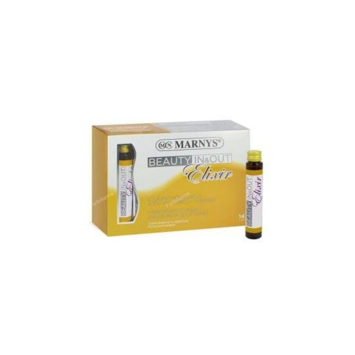 MARNYS Beauty In & Out Elixir, Colágeno, Ácido Hialurónico y Vitaminas, Antiedad Piel Joven, 14 Viales