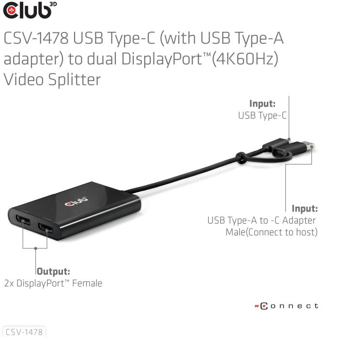 Club3D CSV-1478 Adaptador USB-C a 2x DisplayPort 4K@60Hz - Conexión Dual Monitor para PC Portátil y Escritorio Negro 6 Club3D CSV-1478 Adaptador USB-C a 2x DisplayPort 4K@60Hz - Conexión Dual Monitor para PC Portátil y Escritorio Negro 6