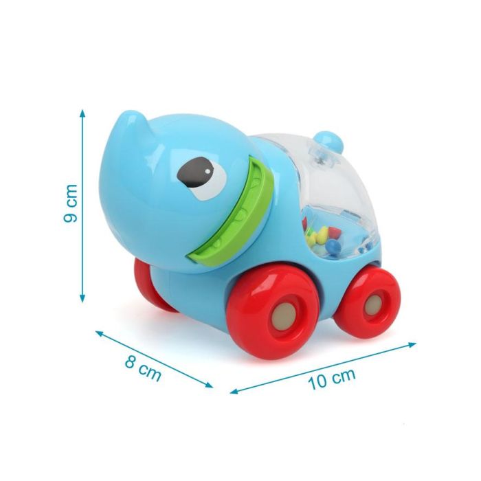 KioKids Elefante de Arrastre Azul con Sonajero para Bebés +12 Meses - Juguete de Plástico que Mejora Coordinación y Aprendizaje 3