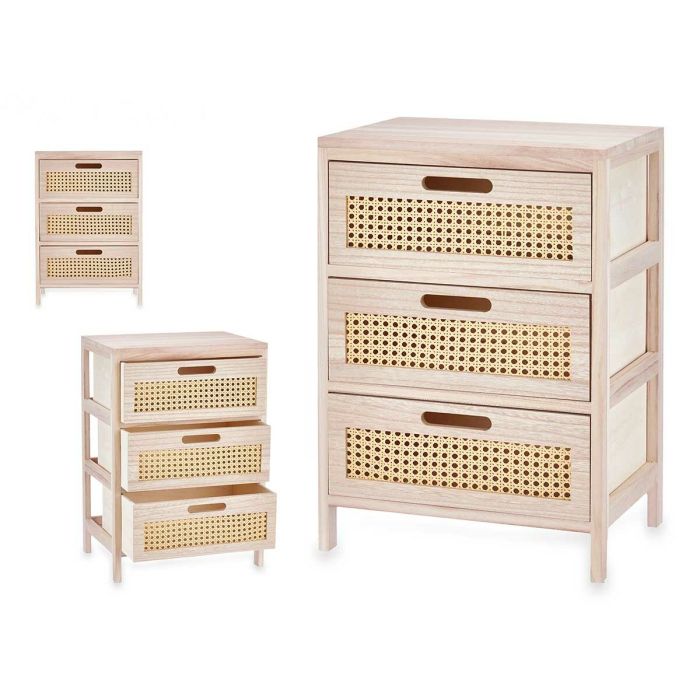 Cajonera GiftDecor Rattan Natural 40 x 58 x 29 cm 3 cajones 3