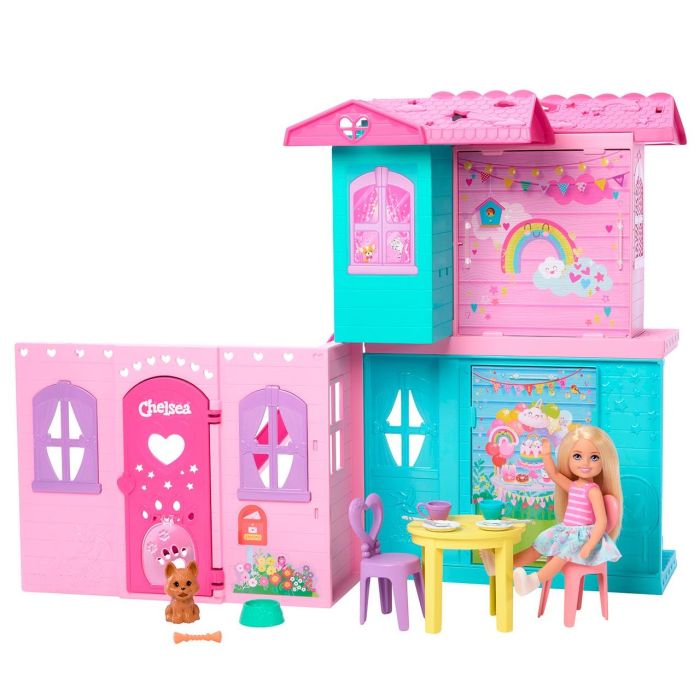 Barbie Jfw49 Casa de Chelsea - Casa de muñecas desplegable transformable con 5 áreas de juego, incluye muñeca y perrito, 15+ piezas Barbie Jfw49 Casa de Chelsea - Casa de muñecas desplegable transformable con 5 áreas de juego, incluye muñeca y perrito, 15+ piezas