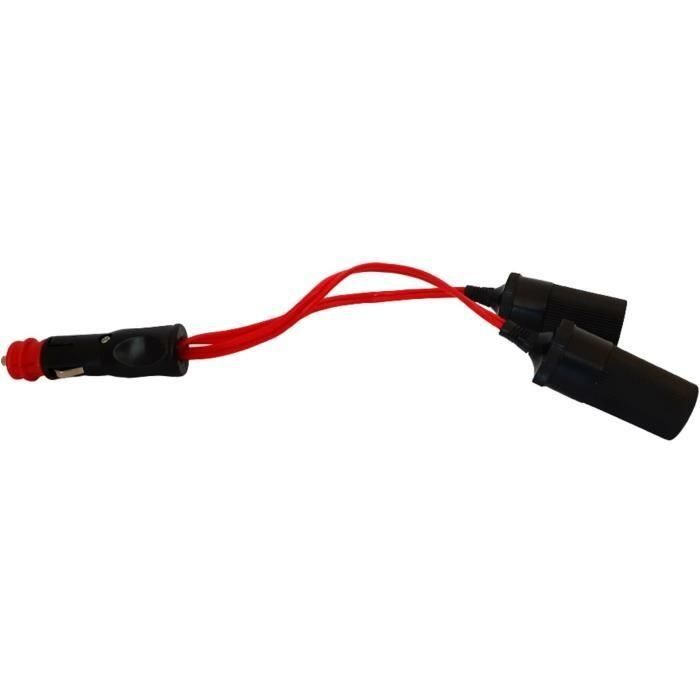 Toma de mechero doble 12/24V - HTC EQUIPMENT - Con toma universal 10A y cable rojo de 20cm