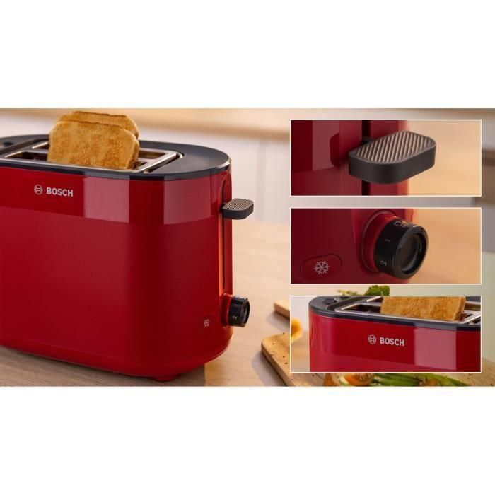 Tostadora - BOSCH - TAT2M124 MyMoment - Roja - 2 rebanadas - centrado automático del pan - funciones de descongelación y recalentamiento 5 Tostadora - BOSCH - TAT2M124 MyMoment - Roja - 2 rebanadas - centrado automático del pan - funciones de descongelación y recalentamiento 5