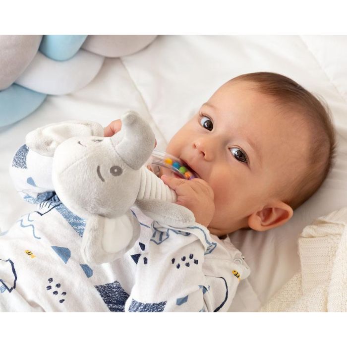 Kiokids Peluche Elefante Sonajero Gris 18 cm para Bebés +0 Meses - Suave, Adorable y Achuchable, Colección Dolci Amici 1