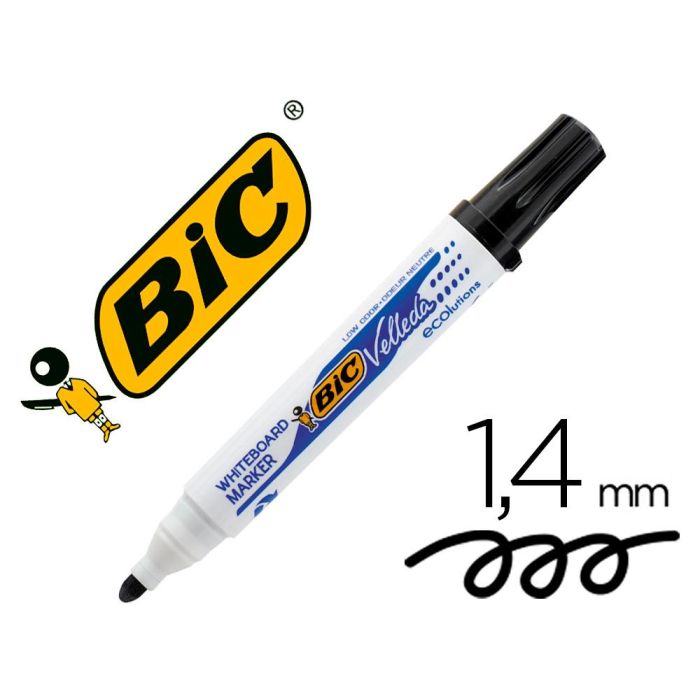 Rotulador Bic Velleda Para Pizarra Negro Punta Redonda 1,3 mm 12 unidades