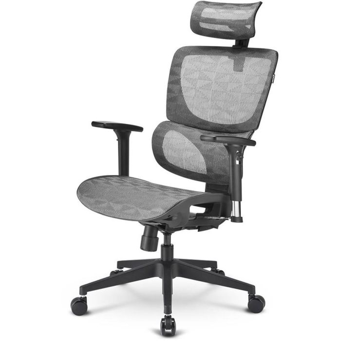 Sharkoon C30M Silla Oficina OfficePal, Asiento/Respaldo de Malla Gris, Reposabrazos 3D, Ergonómica, hasta 120kg