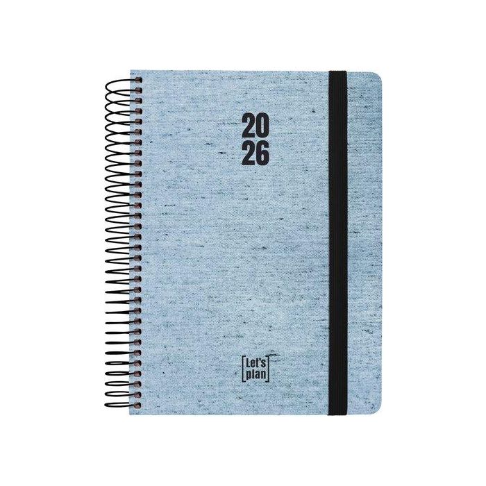 Agenda Anual (2026) Grafoplas Ecojeans Espiral Tapa Extradura Con Goma A5 210X145 D/P Azul