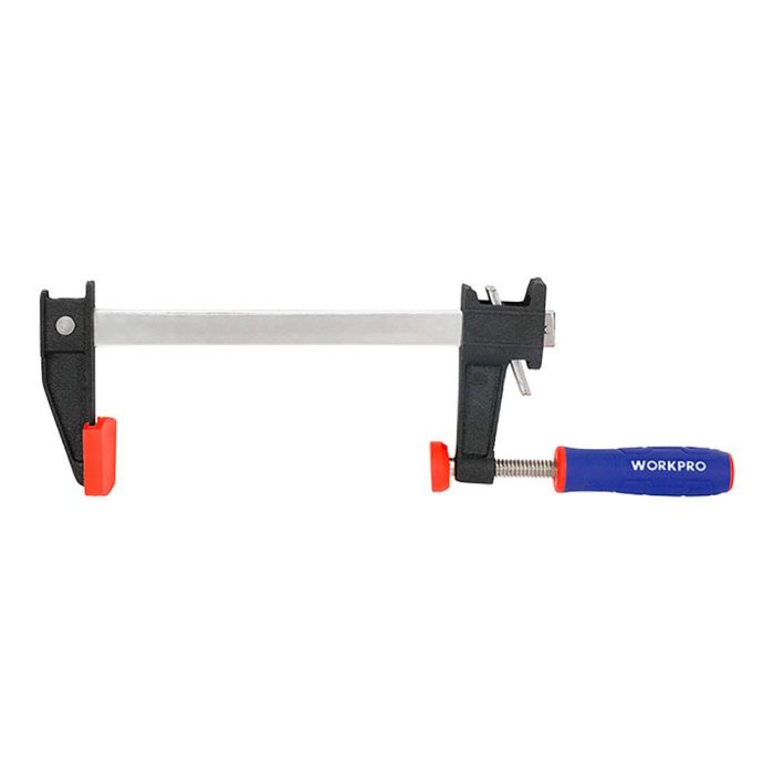 Workpro Sargento de Apriete con Émbolo 60 cm, Barra de Acero, Liberación Rápida, Mango Ergonómico de Goma, 2 Almohadillas 2