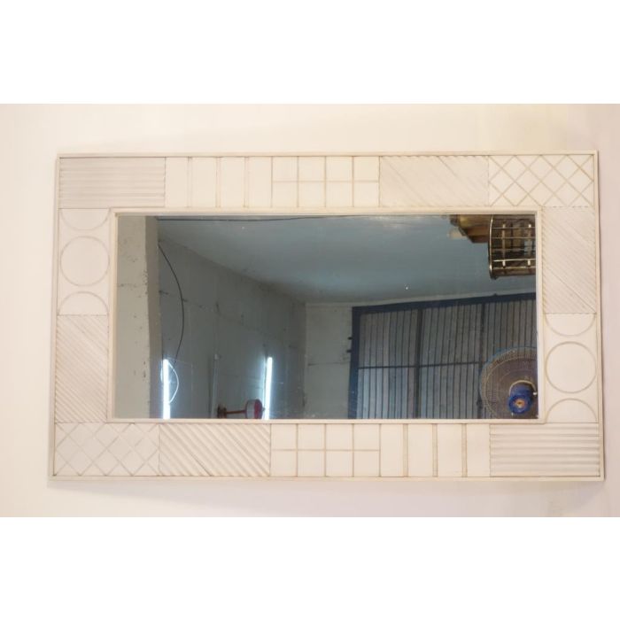 DKD Home Decor Espejo Moderno Blanco de Madera de Mango Diseño Rombo 154x94x4 cm