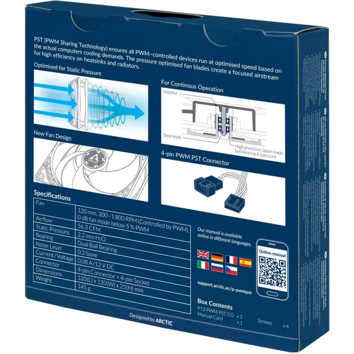 ARCTIC P12 PWM PST CO Ventilador de Caja PC, 120mm, con PWM PST CO y Doble Rodamiento, Ideal para Uso Continuo 24/7 5