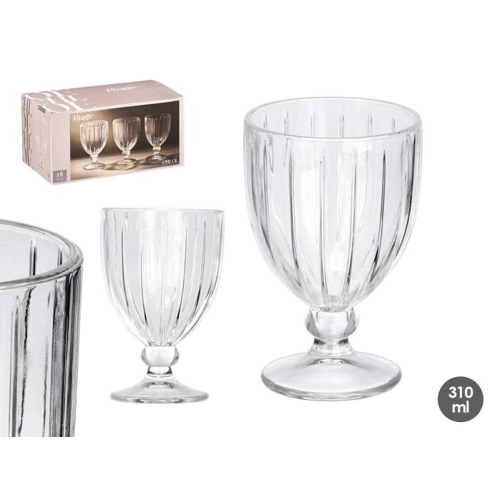Vivalto Copa de Vino Rayas Transparente 310 ml - Vidrio Apta Lavavajillas 8.6x13.4x8.6 cm (Set de 24)