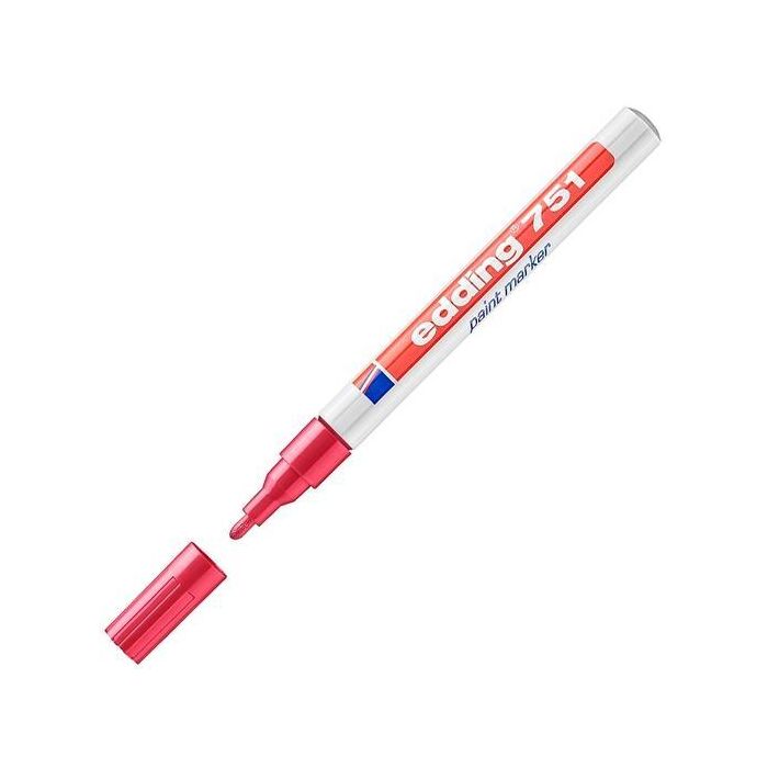 Edding Marcador Permanente 751 Tinta Opaca Brillante Rojo 1-2mm para Metal, Vidrio, Plástico, Papel (10 Unidades) (10 Unidades)