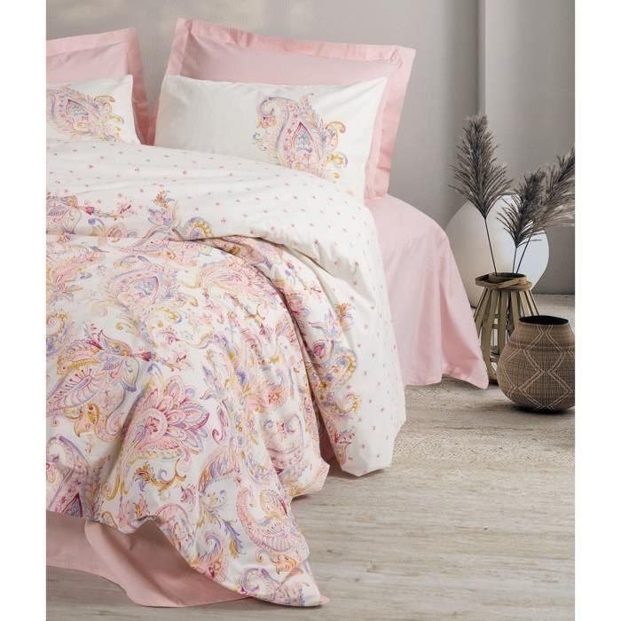 Juego de cama - 1 funda nórdica 220x240 cm + 2 fundas de almohada 60x60 cm - 100% algodón - Rosa 2 Juego de cama - 1 funda nórdica 220x240 cm + 2 fundas de almohada 60x60 cm - 100% algodón - Rosa 2