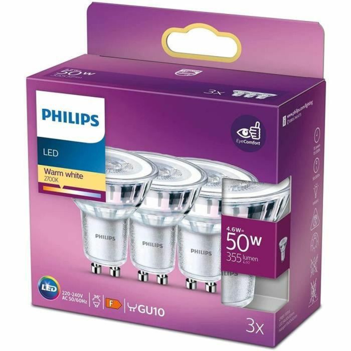 Philips, paquete de 3 bulbos Gu10 LED 50W, White White 2