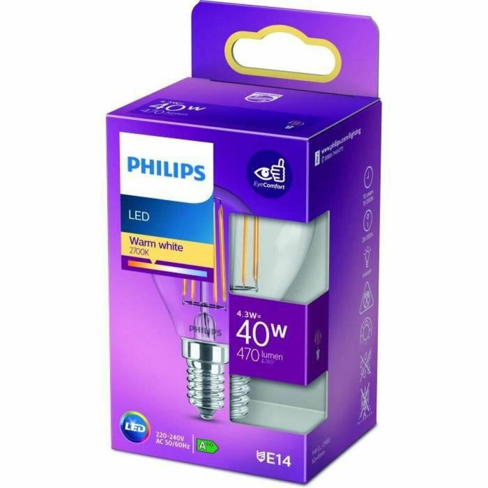 Philips Bombilla LED Classic Esférica E14 Equivalente 40W Luz Blanca Cálida No Regulable 2 Philips Bombilla LED Classic Esférica E14 Equivalente 40W Luz Blanca Cálida No Regulable 2