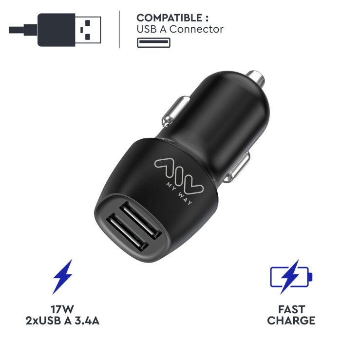 myway cargador coche 2 USB 3.4A negro 5 myway cargador coche 2 USB 3.4A negro 5