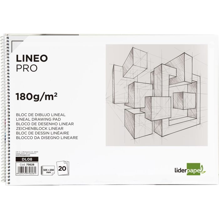 Bloc Dibujo Liderpapel Lineal Espiral 230x325 mm 20 Hojas 180 gr-M2 Con Recuadro Perforado 1