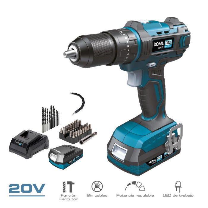 Koma Tools 20v-tap-k Kit Taladro Percutor/Atornillador 20V con Batería 2.0Ah y Cargador Incluido