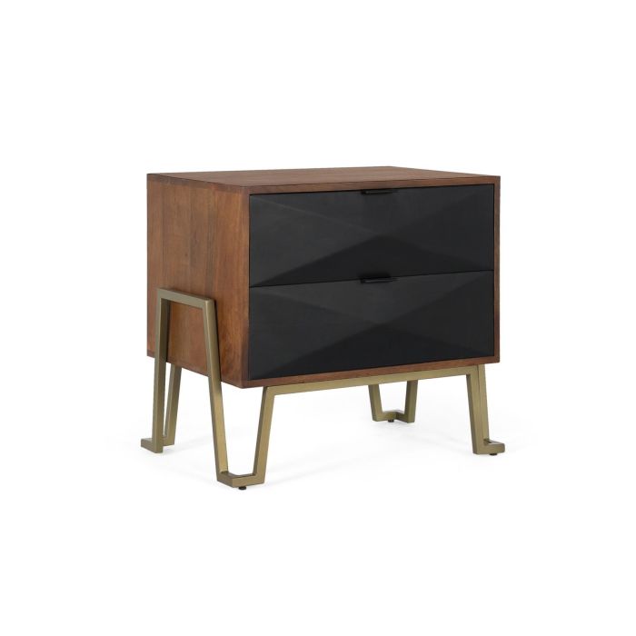 GINER Y COLOMER Mesita de Noche Madera de Mango con Cajones Geométricos, Avellana y Negro 1 GINER Y COLOMER Mesita de Noche Madera de Mango con Cajones Geométricos, Avellana y Negro 1