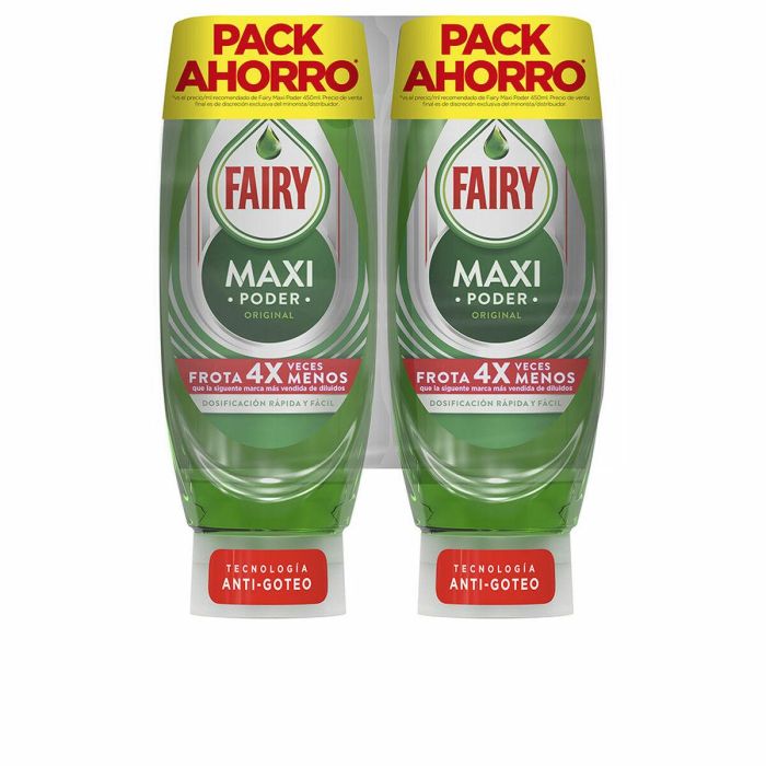 Fairy Maxi Poder Lavavajillas Líquido Concentrado para Mano | Antigrasa Ollas Sartenes | Biodegradable | Lote 2 x 450 ml