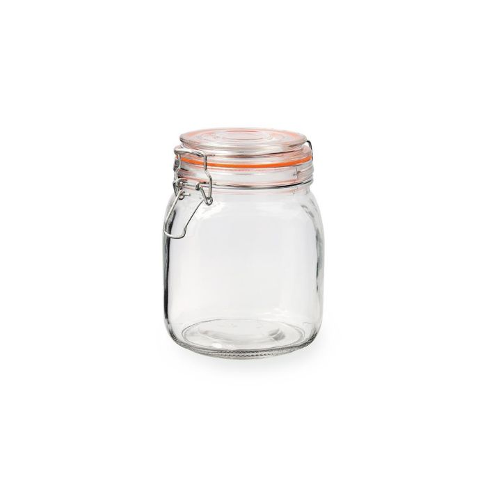 Quid New Canette Tarro Hermético de Vidrio Transparente, 1 L, Pack de 6 Unidades con Cierre Conserva, Apto Lavavajillas