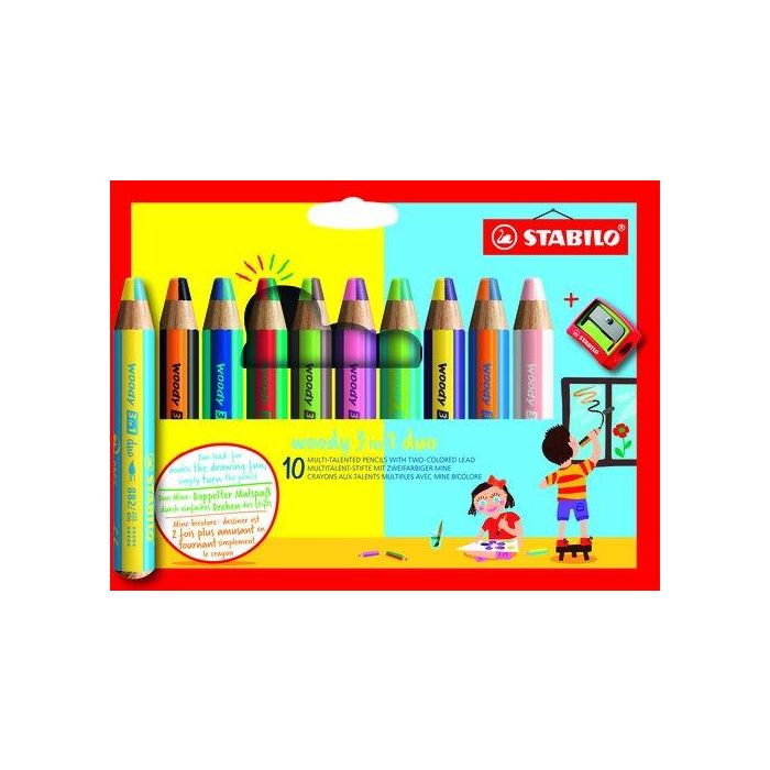 Stabilo Lápices De Colores Woody 3 En 1, Estuche De 10 Unidades + 1 Sacapuntas