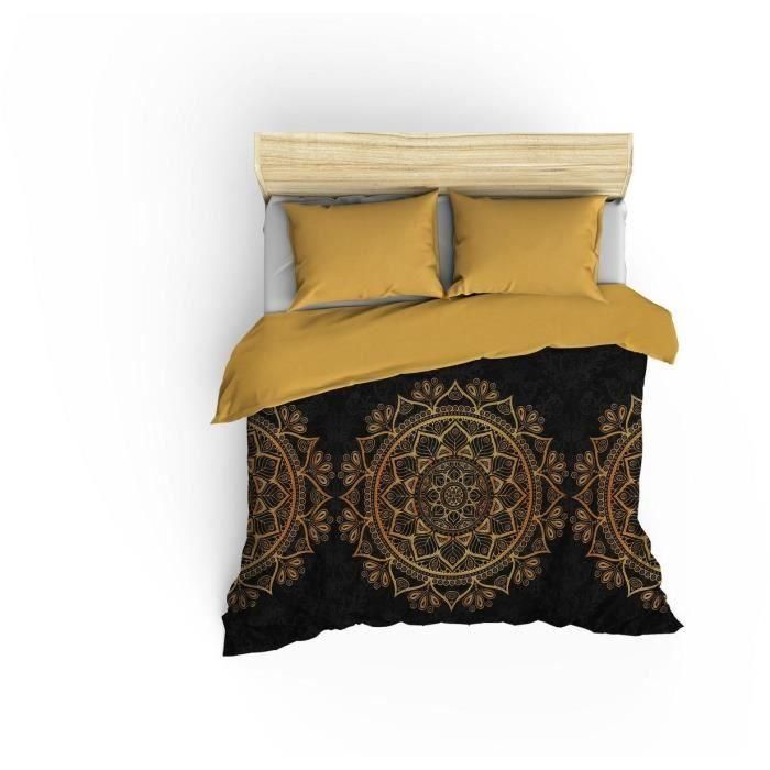 Juego de cama - 1 funda nórdica 220x240 cm + 2 fundas de almohada 60x60 cm - 100% algodón satén - Negro 2 Juego de cama - 1 funda nórdica 220x240 cm + 2 fundas de almohada 60x60 cm - 100% algodón satén - Negro 2