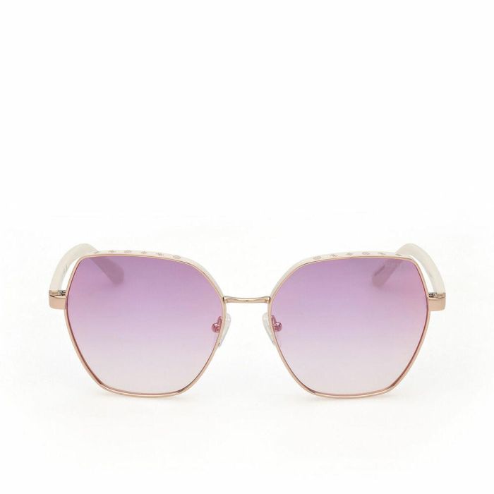 Guess Gafas GU00108 21Z - Gafas de sol para mujer, montura metálica blanca, cristales violeta degradado, 60 mm