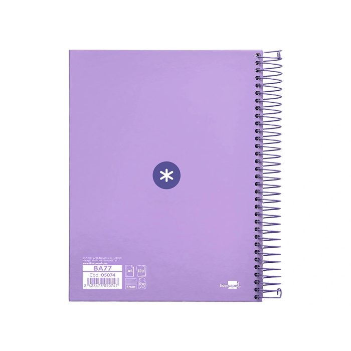Antartik Cuaderno espiral A5, 120 hojas, 90 gr, cuadro 5mm, tapa forrada, color lavanda 2 Antartik Cuaderno espiral A5, 120 hojas, 90 gr, cuadro 5mm, tapa forrada, color lavanda 2