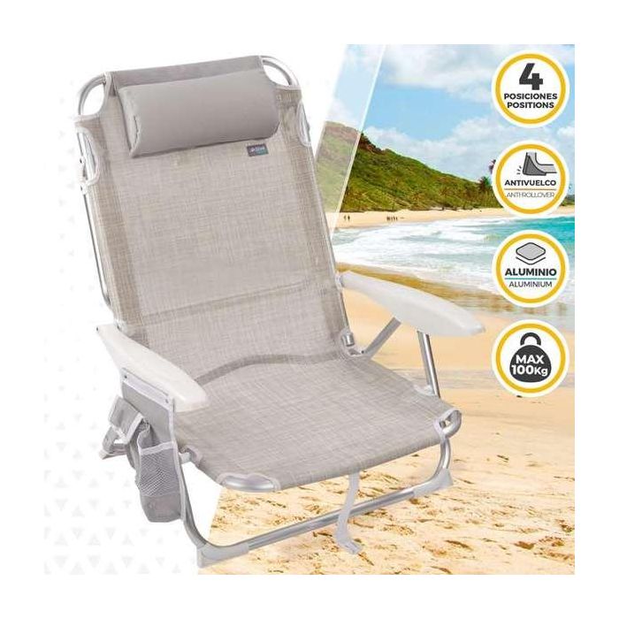 Silla playa plegable aluminio 4 posiciones ibiza 51x45x76 cm con cojin y bolso. 4 Silla playa plegable aluminio 4 posiciones ibiza 51x45x76 cm con cojin y bolso. 4