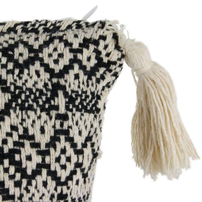 Home Deco Factory Cojín Étnico Mirage 40x40 cm Algodón Poliéster Inspiración Etnica Borlas Blanco y Negro 3