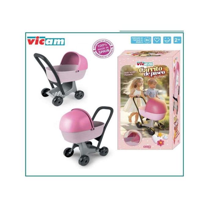 Vicam Carro de Paseo con Capota Móvil para Muñecas o Peluches – 56x24x30 cm, para +2 años