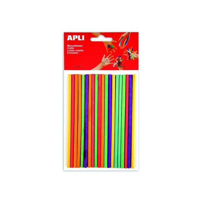 Palillos Redondos Apli Madera Colores 15 Cm. Bolsa De 25 (Set de 5)