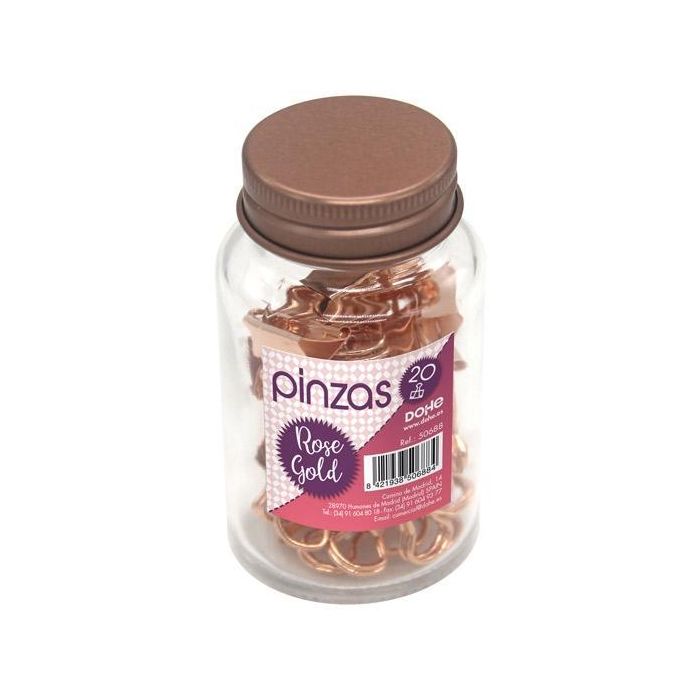Dohe Pinzas Metálicas 19 mm Rose Golden Bote De Cristal Con Tapa 20 Ud
