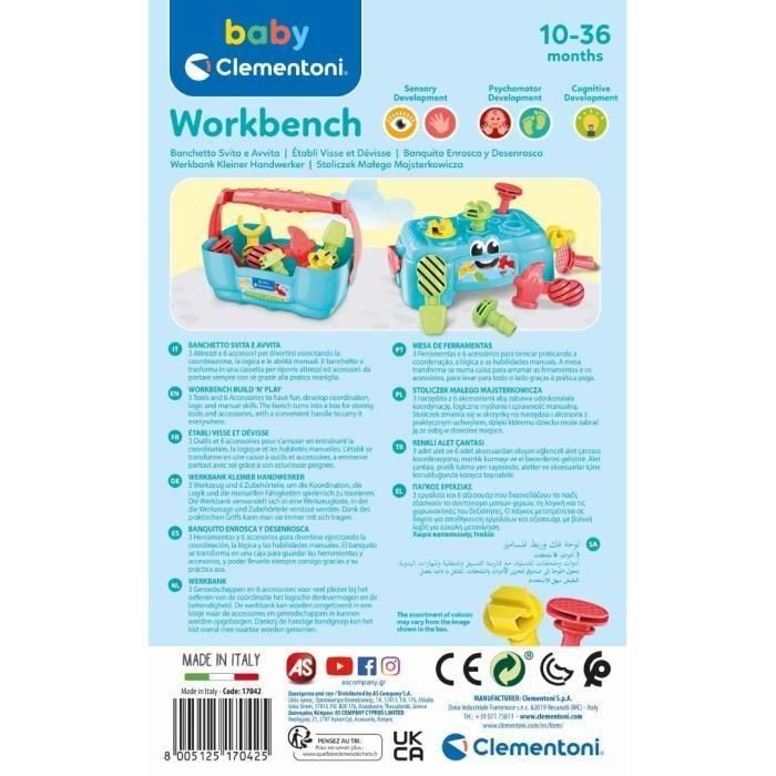 Baby Clementoni 17042 Banco de Trabajo con 3 herramientas (martillo, destornillador, llave inglesa) y 6 accesorios para niños +10 meses 3 Baby Clementoni 17042 Banco de Trabajo con 3 herramientas (martillo, destornillador, llave inglesa) y 6 accesorios para niños +10 meses 3