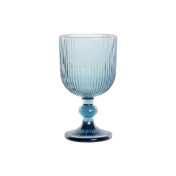 DKD Home Decor Copa de Cristal Basicos Azul, Set de 6 Copas de 240ml con Diseño Rayado - Apto Lavavajillas y Microondas
