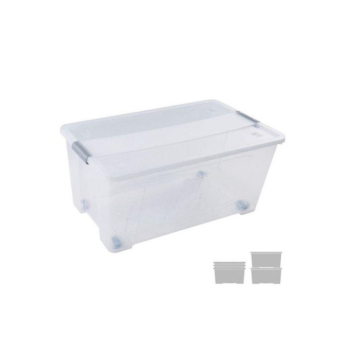 Caja Almacenamiento A.2000 Con Tapa Y Ruedas 61 Litros De Pp Apilable Cristal Transparente