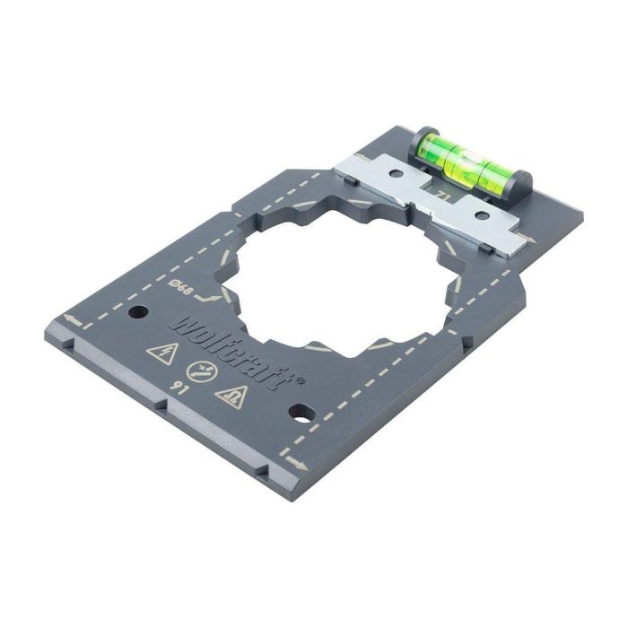 Wolfcraft 5975000 Plantilla para marcar y alinear, para medidas de 71 y 91 mm, obra en seco, instalación de cajas de enchufe e interruptores 1