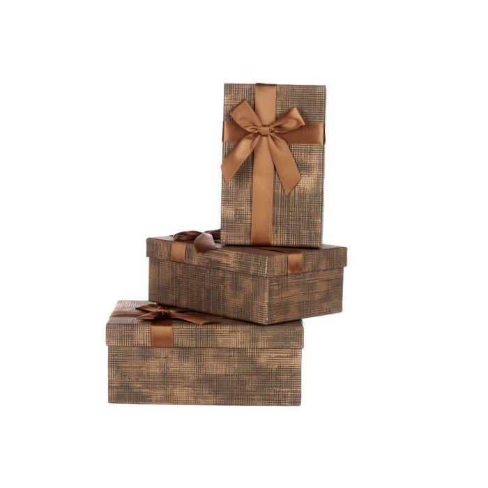 Set 3 Cajas de Cartón Rectangular Marrón Rayas con Lazo Pincello 23x10x16 cm (12 Unidades) 1 Set 3 Cajas de Cartón Rectangular Marrón Rayas con Lazo Pincello 23x10x16 cm (12 Unidades) 1