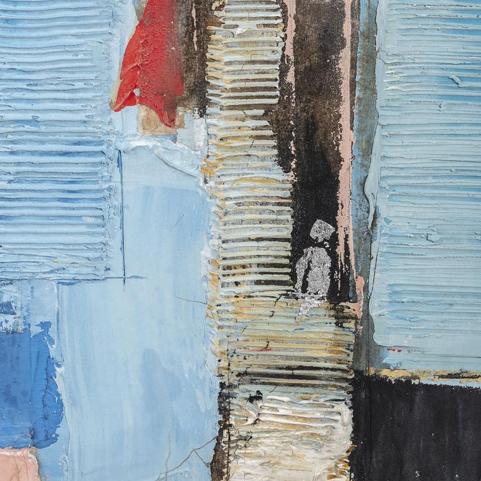 DKD Home Decor Cuadro Abstracto Pintado a Mano sobre Lienzo y Pino Azul Marrón 100x100 cm (Set 2 Unidades) 2.4 cm Fondo 3