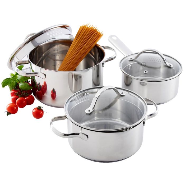 Day Batería Cocina 3 Piezas Acero Inoxidable con Tapas Cristal Válvula Vapor Apta Inducción Gas Eléctrica Vitrocerámica 2