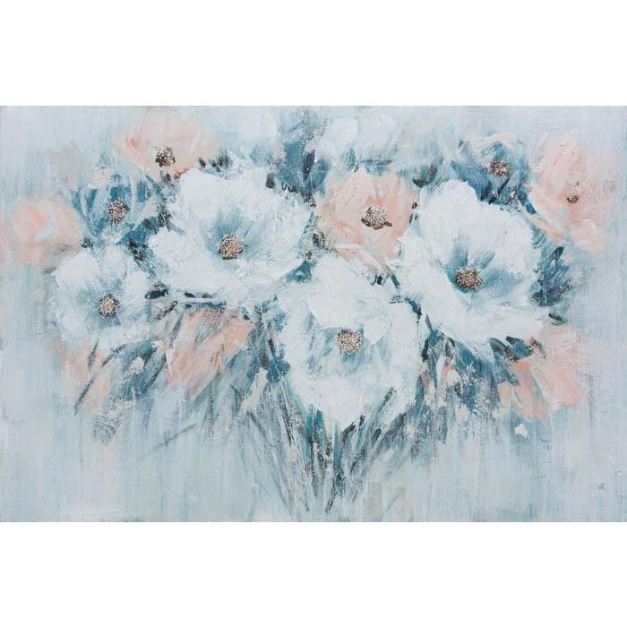 DKD Home Decor Cuadro Decorativo Lienzo Ramo Flores Shabby Chic Pintado a Mano Azul Rosa 120x80x3.5cm Pack 3 Unidades 2