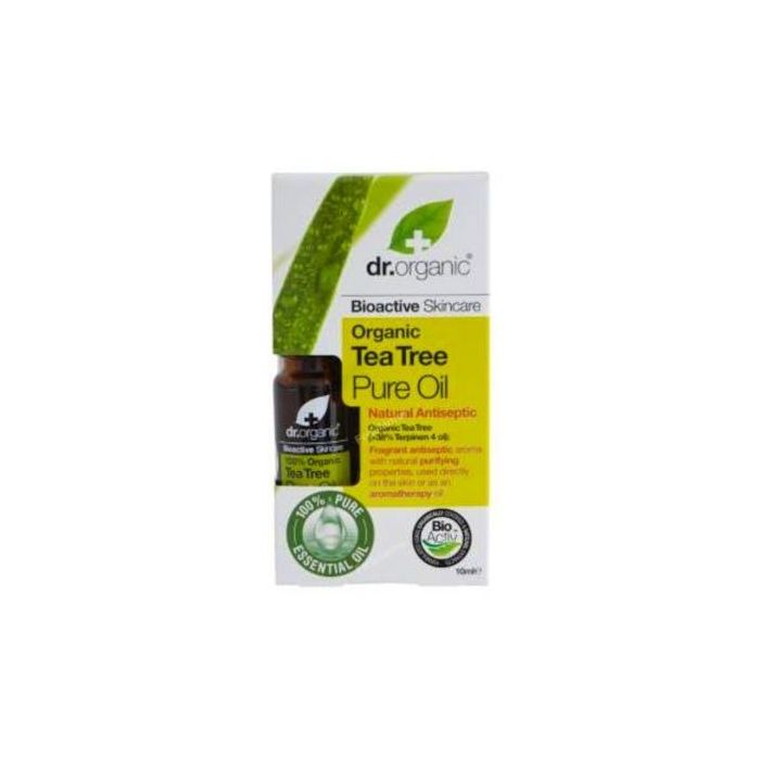 DR. ORGANIC Aceite Puro Árbol del Té Orgánico 10ml, antibacteriano y purificante para piel, manchas, picaduras e irritaciones