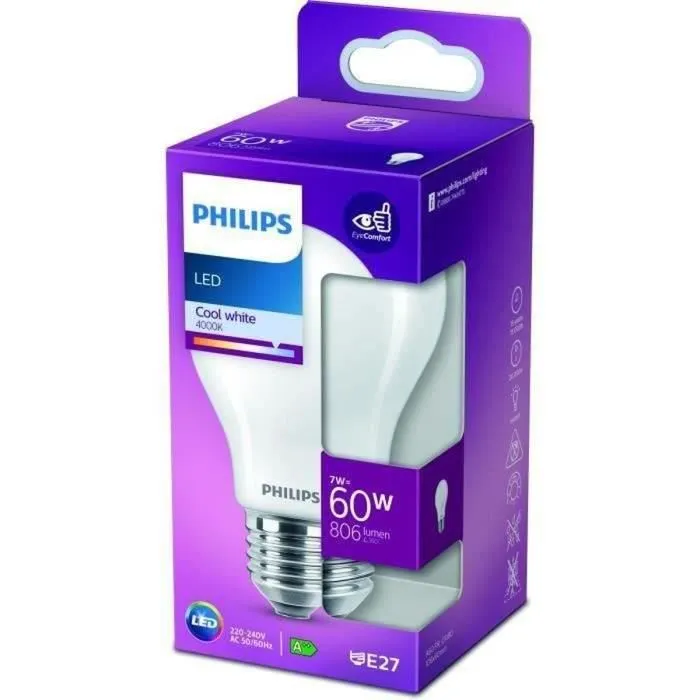 Philips Bombilla LED Clásico Equivalente 60W E27 Blanco Frío No Regulable 1
