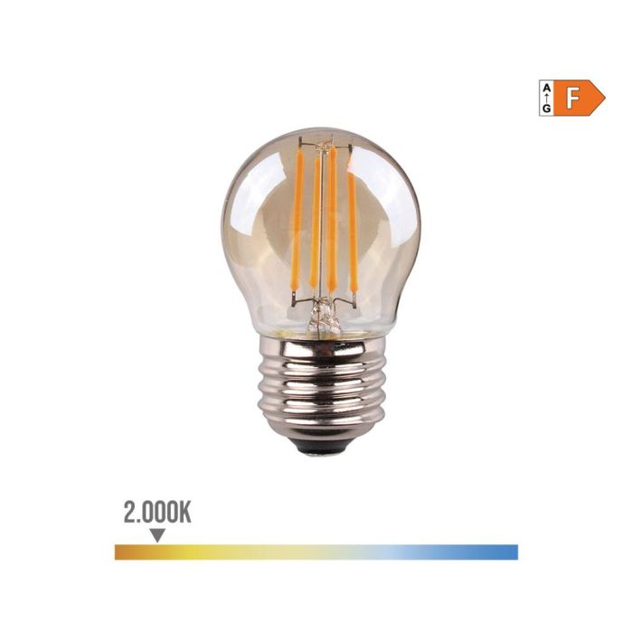 Bombilla esferica con filamento de led cristal vintage e27 4,5w 400lm 2000k luz calida ø4,5x7,8cm edm